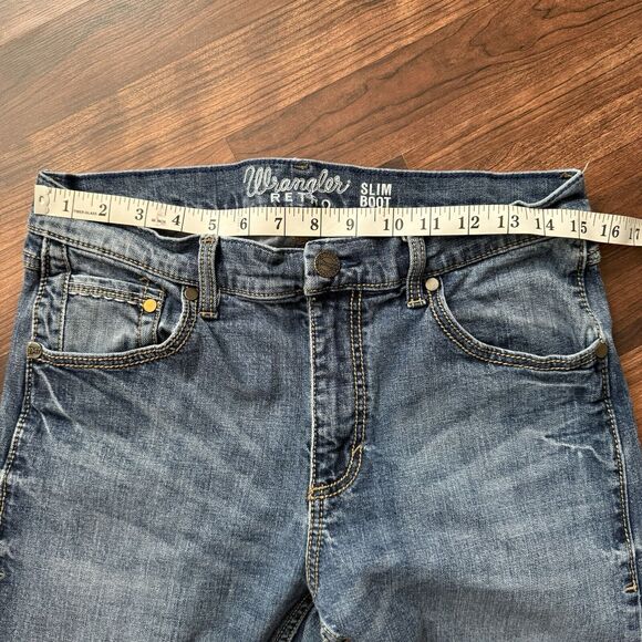 Wrangler Retro Slim Boot Jeans 32 x 34 Medium Wash Denim Work Western Riding - Picture 3 of 9